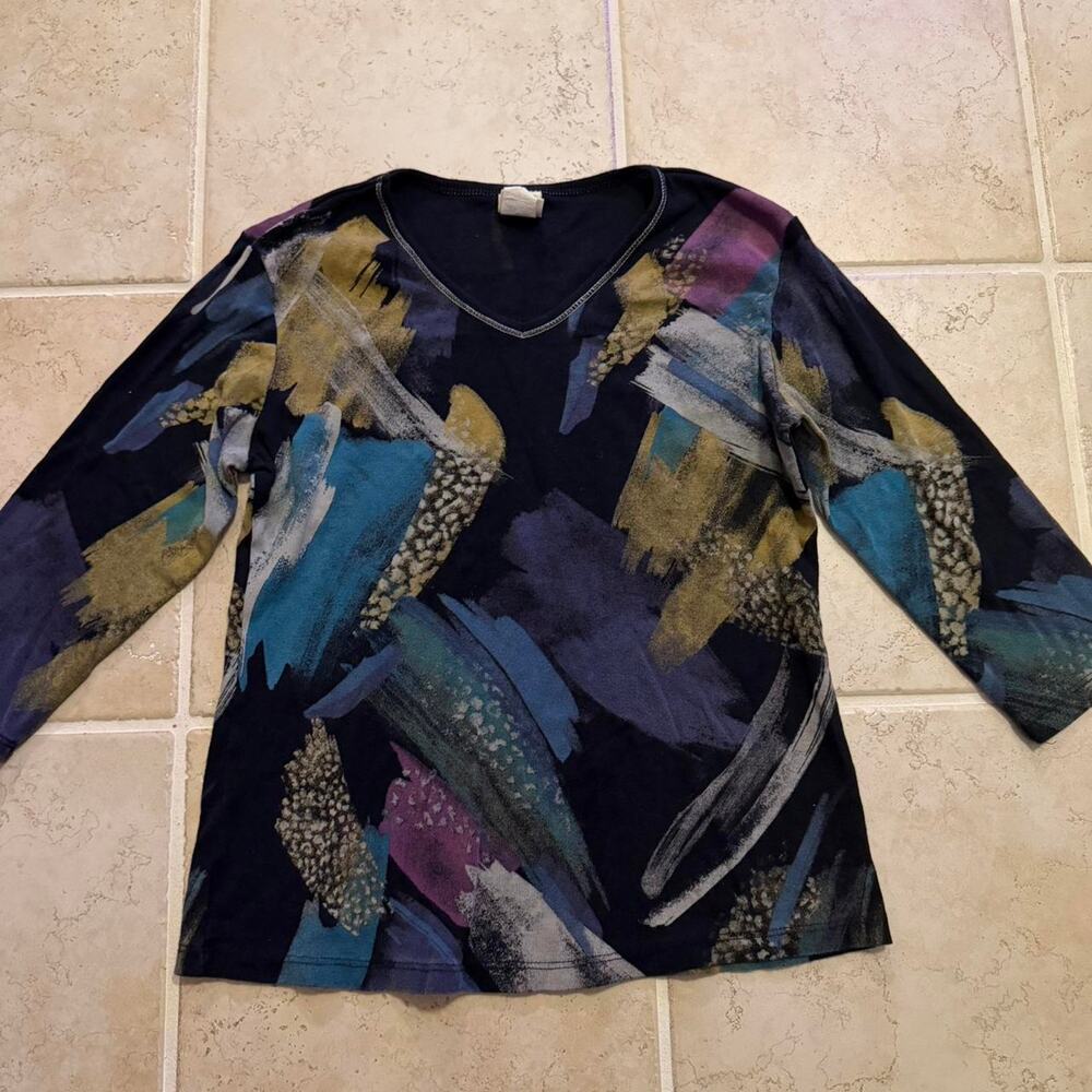 Y2K Abstract 3/4 Sleeve Top Small